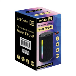 Портативная BT-колонка ExeGate Friend EPS-45 5Вт, 50-20000Гц, Bluetooth, с поддержкой USB и TF/microSD карт, FM, Li-Ion 500mAh, цвет черный, RGB подсветка, зарядка USB Type-C, Color Box EX289731RUS