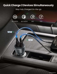 Автомобильное зарядное устройство UGREEN CD213 70594 USB-C PD+USB-C PD 50W Fast Car Charger. Цвет: серый космос