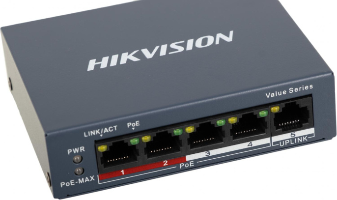 Коммутатор Hikvision DS-3E0105P-E/M C 4x100Мбит/с 4PoE+ 35W неуправляемый