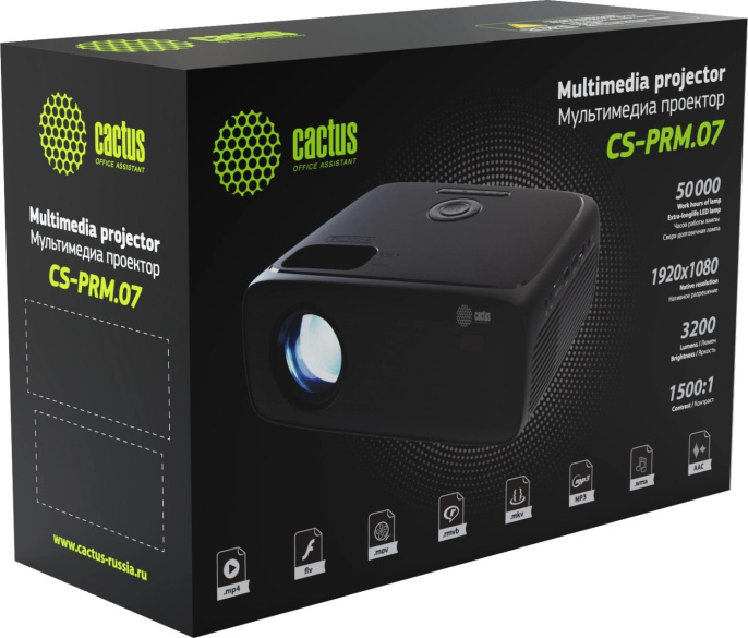 Проектор Cactus CS-PRM.07WT.Full HD LCD 3200Lm LS 320Lm ANSI 1920x1080 1500:1 ресурс лампы:50000часов 1xUSB typeA 3xHDMI 1.16кг CS-PRM.07WT.WUXGA