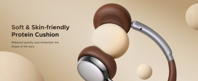 Наушники беспроводные накладные UGREEN HP207 75629 Studio Plus Bluetooth Active Noise-Cancelling Headphones. Цвет: серебристо-коричневый (75629_)