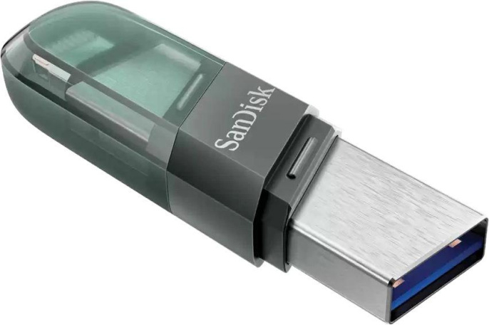 Флешка USB Sandisk iXpand Flip 64ГБ, USB3.1, зеленый и серебристый [sdix90n-064g-gn6nn]