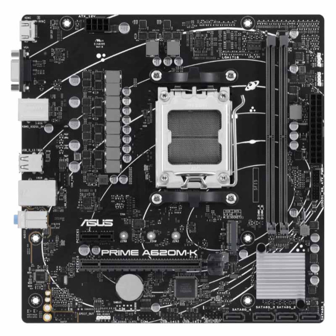 Материнская плата Asus PRIME A620M-K Socket AM5 AMD A620 2xDDR5 mATX AC`97 8ch(7.1) GbLAN RAID+VGA+HDMI