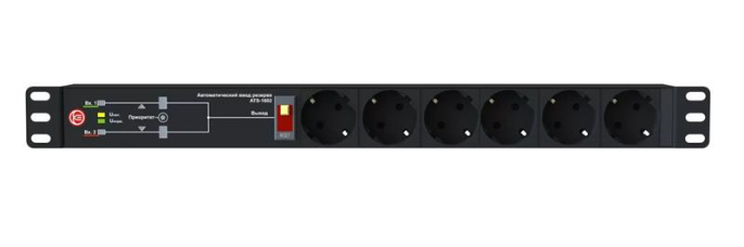 АВР Elemy (ATS-1602) 1U 19" ввод:2xIEC C14 выход:6xSchuko 8A черный