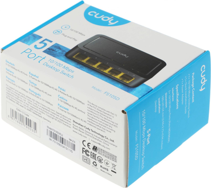 Коммутатор Cudy FS105D V5, 5-Port 10/100 Mbps Desktop Switch, Настольный коммутатор с 5 портами 10/100 Мбит/с