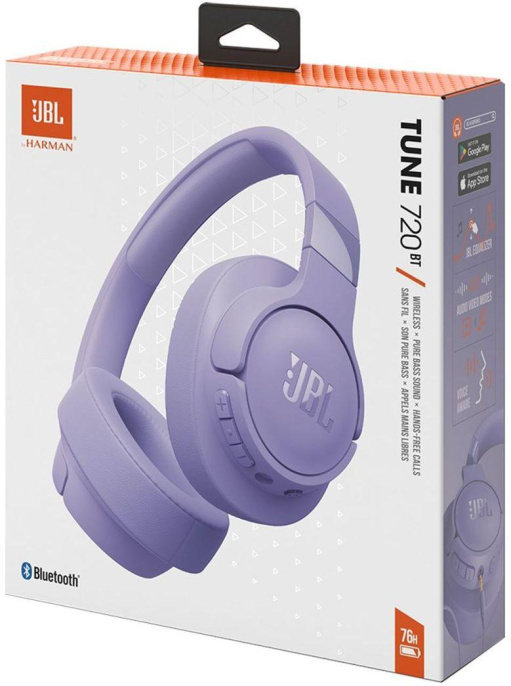 Наушники JBL Tune 720 BT, 3.5 мм/Bluetooth, мониторные, сиреневый [jblt720btpur]