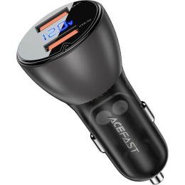 ACEFAST B7 metal car charger 45W USB-A + USB-A with digital display - Transparent/Black AF-B7-TBK