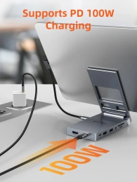 Док-станция для телефона/планшета USB CABLETIME CB04G (CT-HUBC6-AG) 8-в-1, USB-хаб со складной подставкой, с 4K HDMI, SD/TF, 100W Power Delivery