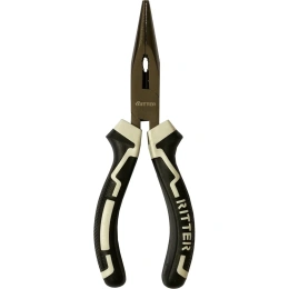 Длинногубцы RITTER Eco 160 мм, прямые, сталь 55, черный никель, двухкомпонентная рукоятка HT310216