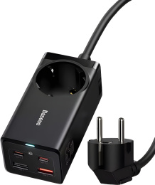 Удлинитель с сетевым зарядным устройством Baseus PSZM000901 GaN3 Pro Desktop Powerstrip AC+2U+2C 65W EU Black (CCGAN65-1ACE)