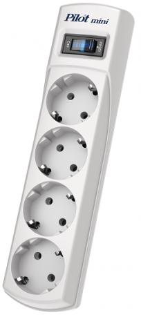 Сетевой фильтр Pilot Mini 4 розетки евро с заземлением , 10А/2.2кВа, автомат, 1.8 м/ Surge protector Pilot Mini 4 euro outlets, 10A / 2.2kVt, automatic circuit-breaker, 1.8 m