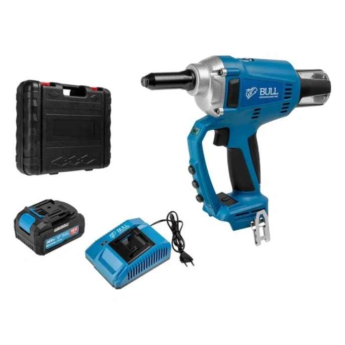 Аккумуляторный заклепочный пистолет BULL CRG 1018 в чемодане XLTpro, бесщеточный, 25 мм, 10000 Н, 1x4 А*ч 1304594