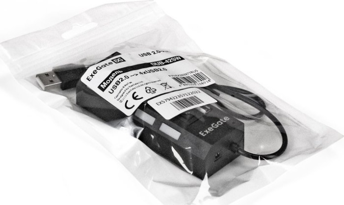 USB-Хаб концентратор 4-в-1 ExeGate DUB-42SW кабель-адаптер USB2.0 -- 4xUSB2.0, кнопки включения/отключения для каждого порта, Plug&Play, черный EX293977RUS