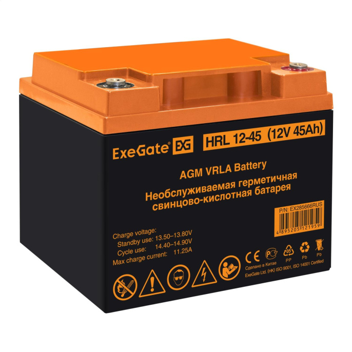 Комплект ИБП ExeGate FineSine SX-500.LCD.AVR.2SH + Батарея HRL 12-45 45Ач 1шт (ИБП <EX295995RUS: 500VA/300W, чистая синусоида, цветной LCD-дисплей, AVR, 2*EU/Тип F(Schuko), линейно-интерактивный, крепление настенное/универсальное> + АКБ <EX285666RUS: ExeG