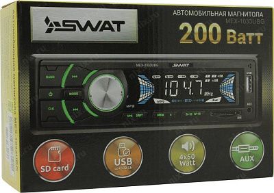 SWAT <MEX-1033UBG> Автомагнитола (1DIN 4x50W  FM USB  SD)