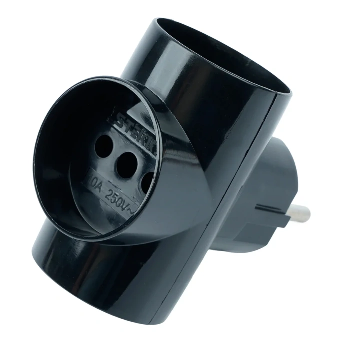 Сетевой разветвитель STEKKER 250В, 10A, IP20, черный, ADP10-15-20 39001