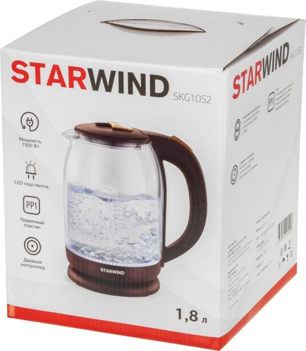 Чайник электрический StarWind SKG1052, 1.8л, стекло
