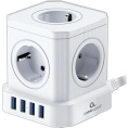 Cablexpert Сетевой фильтр Tower TWR-5-U4-W-3 Tower 5р, 10А, 4 х USB, 3.1А, 3м, ур.защиты 4+ белый, коробка {22554}