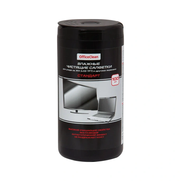 Влажные чистящие салфетки OfficeClean Стандарт для ЖК и других экранов в тубе 100 шт 262495