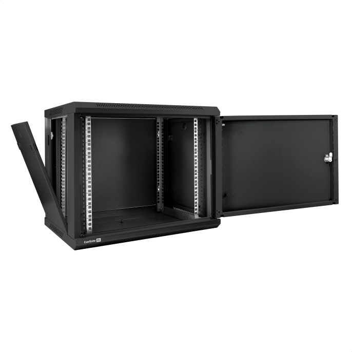 Шкаф телекоммуникационный 19" настенный 9U ExeGate EC-WM-9U.450.M.BLACK (19”, 9U, 600x450x500mm (ШхГхВ), передняя дверь металл, съемные боковые панели, пыле- и влагозащита IP23, черный RAL 9004) EX298619RUS
