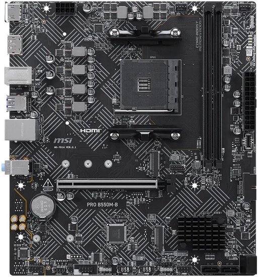 Материнская плата MSI PRO B550M-B Soc-AM4 B550 PCI-Ex16 2xM.2 1GbE LAN 3xARGB+RGB 2xDDR4 4600MHz+ DP+HDMI mATX RTL