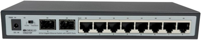 Настраиваемый коммутатор Origo OS2210F/A2A ((smart), настольный/настенный, матрица 20 Гбит/с, 1.5 Mpps, 8xGbit, 2xSFP