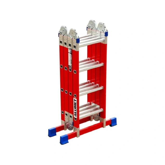 Лестница-трансформер Алюмет стеклопластиковая, четырёхсекционная шарнирная, алюминиевая ступень, 4х4 FGT44