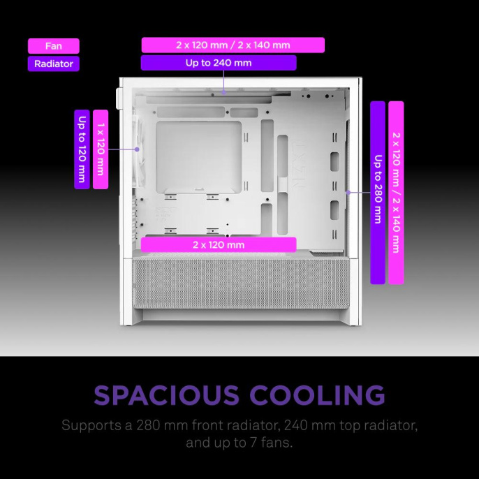 Корпус без блока питания Case NZXT H3 Flow 2025 , Midi-Tower, TG, 1x120mm, 1xUSB-A 3.2 + 1xUSB-C 3.2, mATX, mITX White (CC-H31FW-01)