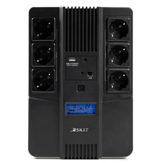 ИБП Бастион SKAT-UPS 800-AID-IN-1x9 {Line-interactive, 800/480Вт, LCD-дисплей, USB/ RJ-45, АКБ 1х 9Ач, сверху ЕВРО 3+3, МПТ} 8935