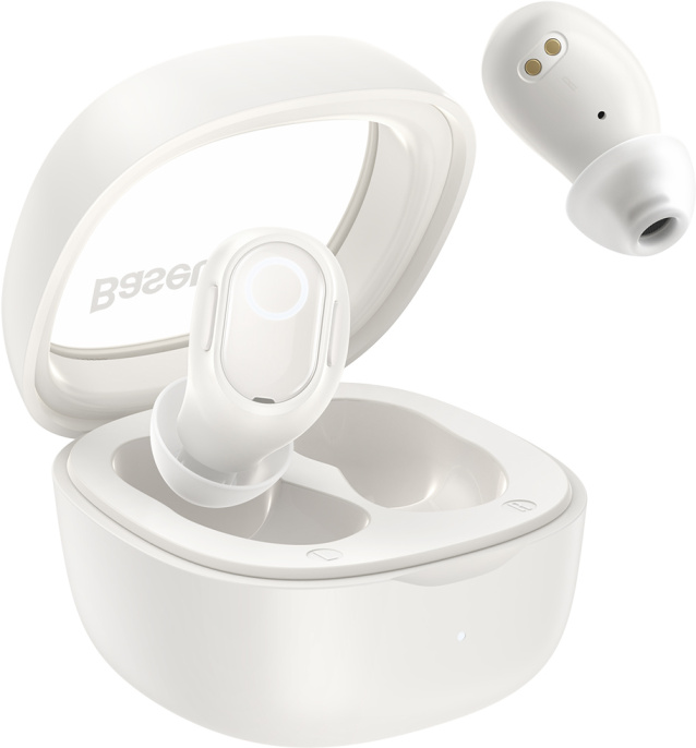 Наушники Baseus NGTW370202 Bowie WM02 True Wireless Earphones White Overseas Edition беспроводные, внутриканальные, Bluetooth 5.3, радиус действия: 10 м, границы частотного диапазона: 20-20000 Гц, емкость аккумулятора кейса: 300 мА·ч, время работы: 5 ч