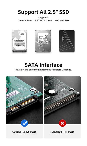 Внешний корпус для диска HDD/SSD Netac WH11 2.5 SATA to USB3.0 External HDD/SSD Case, Slide Transparent Cover, with USB3.0 A to B cable NT07WH11-30B0