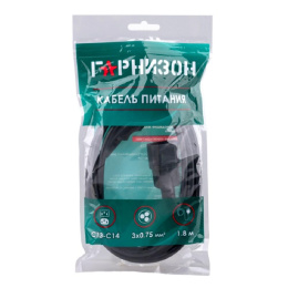 Гарнизон Кабель питания C13-C14, 3x0.75мм2, 10А, CCA, с заземлением, 1.8м, черный, пакет GPC-189-0.75-1.8M