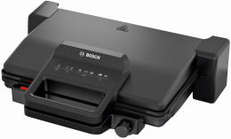 Электрогриль Bosch TCG3323 (2000 Вт, универсальный, двухсторонний (гриль-пресс), габариты 399x325 мм, рабочая поверхность 310x220 мм, материал рабочей поверхности: алюминий, цвет: черный)