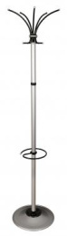 Вешалка напольная Бюрократ Класс Ц ТМЗ 606/ALUMINIUM серебристый основание круг наконечники черный крючки двойные для верхней одежды метал. упак.:1шт