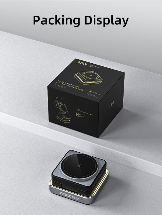 Беспроводное зарядное устройство CABLETIME CE12B (CT-WPG01-PG) 3-в-1, Qi-зарядка, 15 Вт, автодержатель, быстрая зарядка