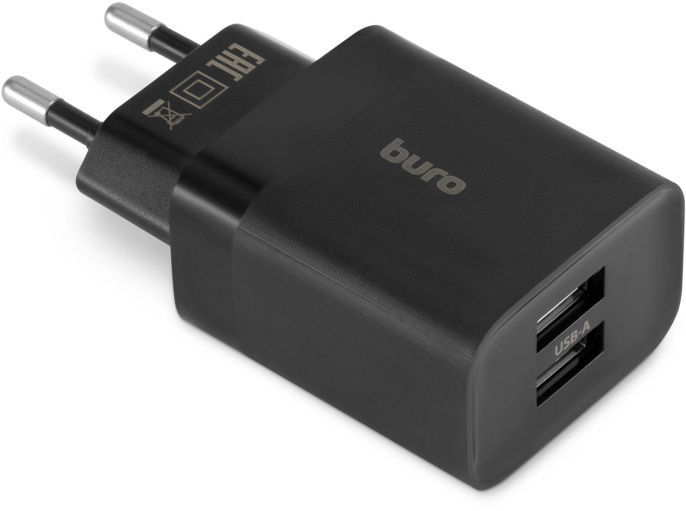 Сетевое зарядное устройство Buro BUWE1, 2xUSB-A, 10.5Вт, 2.1A, черный [buwe10s200bk]