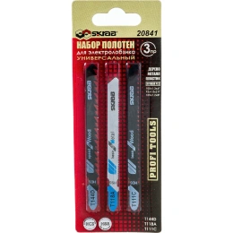 Пилки для лобзика Т144D/118A/111C 3 шт; 1.1-3 мм; 100 мм; дерево/металл/пластик SKRAB 20841