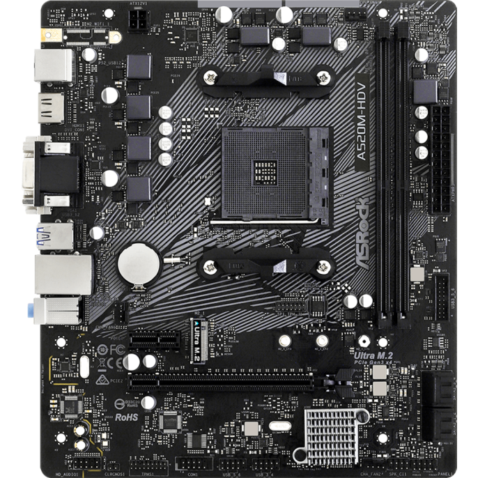 Материнская плата ASRock A520M-HDV, Socket AM4, AMD A520, mATX, Ret