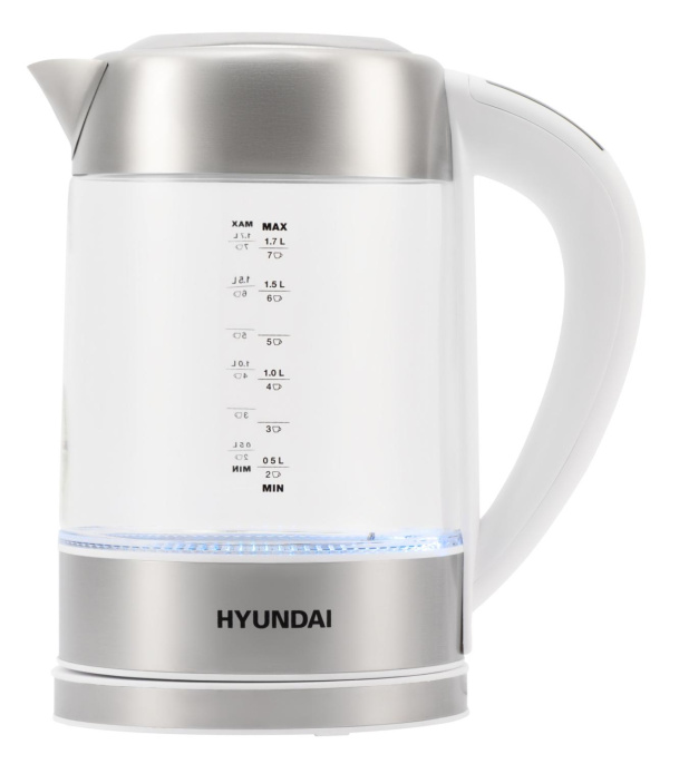 Чайник электрический Hyundai HYK-S5807 1.7л. 2200Вт белый/серебристый корпус: стекло/металл