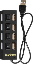 USB-Хаб концентратор 4-в-1 ExeGate DUB-42SW кабель-адаптер USB2.0 -- 4xUSB2.0, кнопки включения/отключения для каждого порта, Plug&Play, черный EX293977RUS