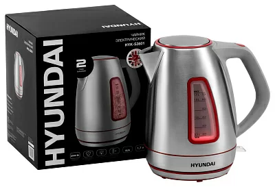 Чайник электрический Hyundai HYK-S3601 1.7л. 2000Вт серебристый/красный (корпус: нержавеющая сталь)