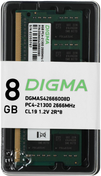 Оперативная память Digma DGMAS42666008D DDR4 -  1x 8ГБ 2666МГц, для ноутбуков (SO-DIMM),  Ret