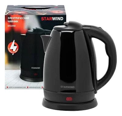 Чайник электрический Starwind SKS2050 1.8л. 1800Вт черный (корпус: нержавеющая сталь/пластик)