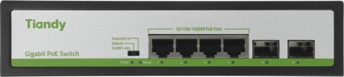 Коммутатор Tiandy TC-P3S06 H/0402/AT/60/V2.0 (L2) 4x1Гбит/с 2SFP 4PoE 60W неуправляемый