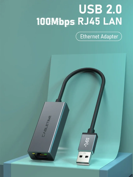 USB-Хаб CABLETIME CB52G (CT-AML100-AG) USB 2,0 до RJ45 Adhernet Adapter Max 100 Мбит / с.