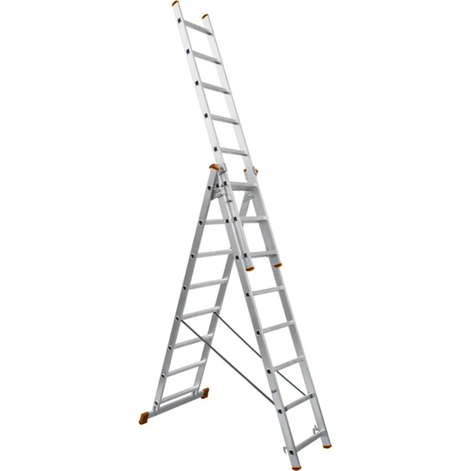 Алюминиевая трехсекционная лестница TDM ELECTRIC Народная ЛА3x10 высота 6270 мм SQ1028-0202