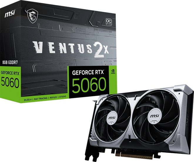 Видеокарта MSI NVIDIA GeForce RTX 5060 RTX 5060 8G VENTUS 2X OC 8ГБ Ventus 2X, GDDR7, OC, Ret