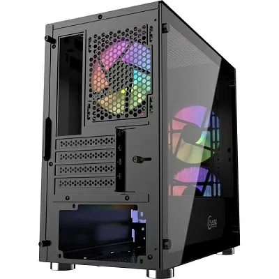 Powercase Alisio Micro X2B, Tempered Glass, 1х 120mm +1x 140mm 5-color fan, чёрный, mATX (CAMIB-L2)
