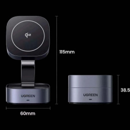 Зарядное устройство магнитное беспроводное 2-в-1 UGREEN W526 35278 2-in-1 Magnetic Wireless Charger для Iphone&AirPods 7,5W. Цвет: серый космос (35278_)