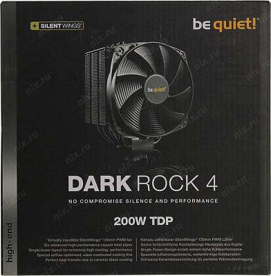 Охладитель be quiet! BK021 Dark Rock 4 (4пин1155/1366/2011-3/AM4-FM2+21.4дБ 1400об/м Al+теп.тр)